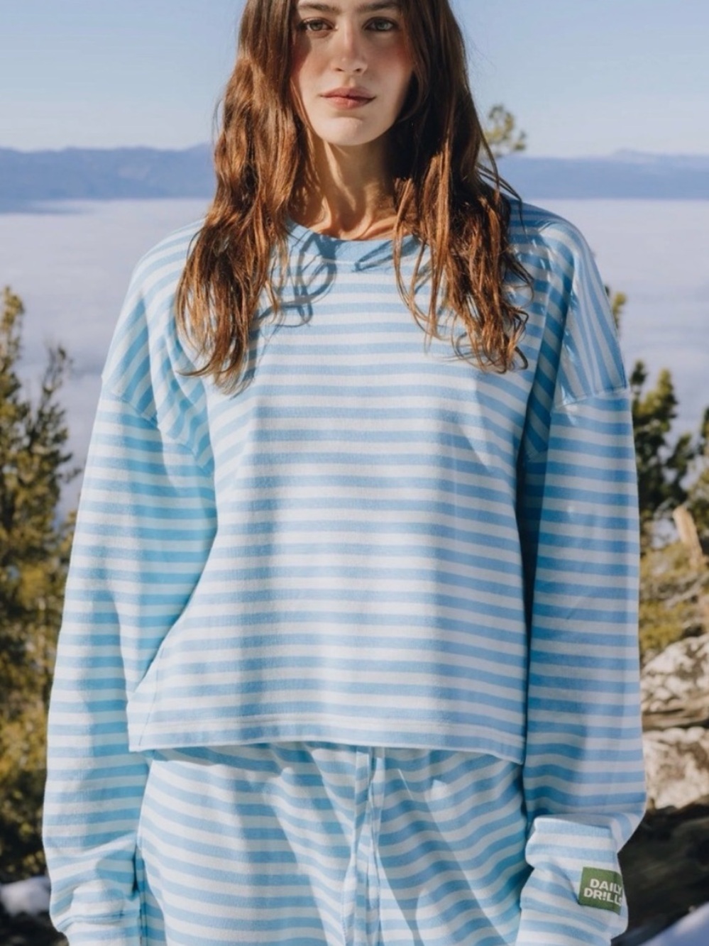 Daily Drills Striped Cotton Long Sleeve - Malibu + Lake Day Stripe Size M/L NWOT